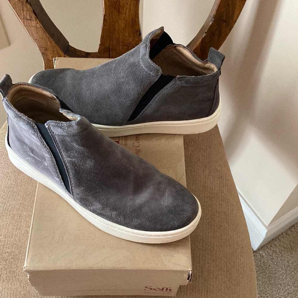 Sofft steel grey suede slip on bootie